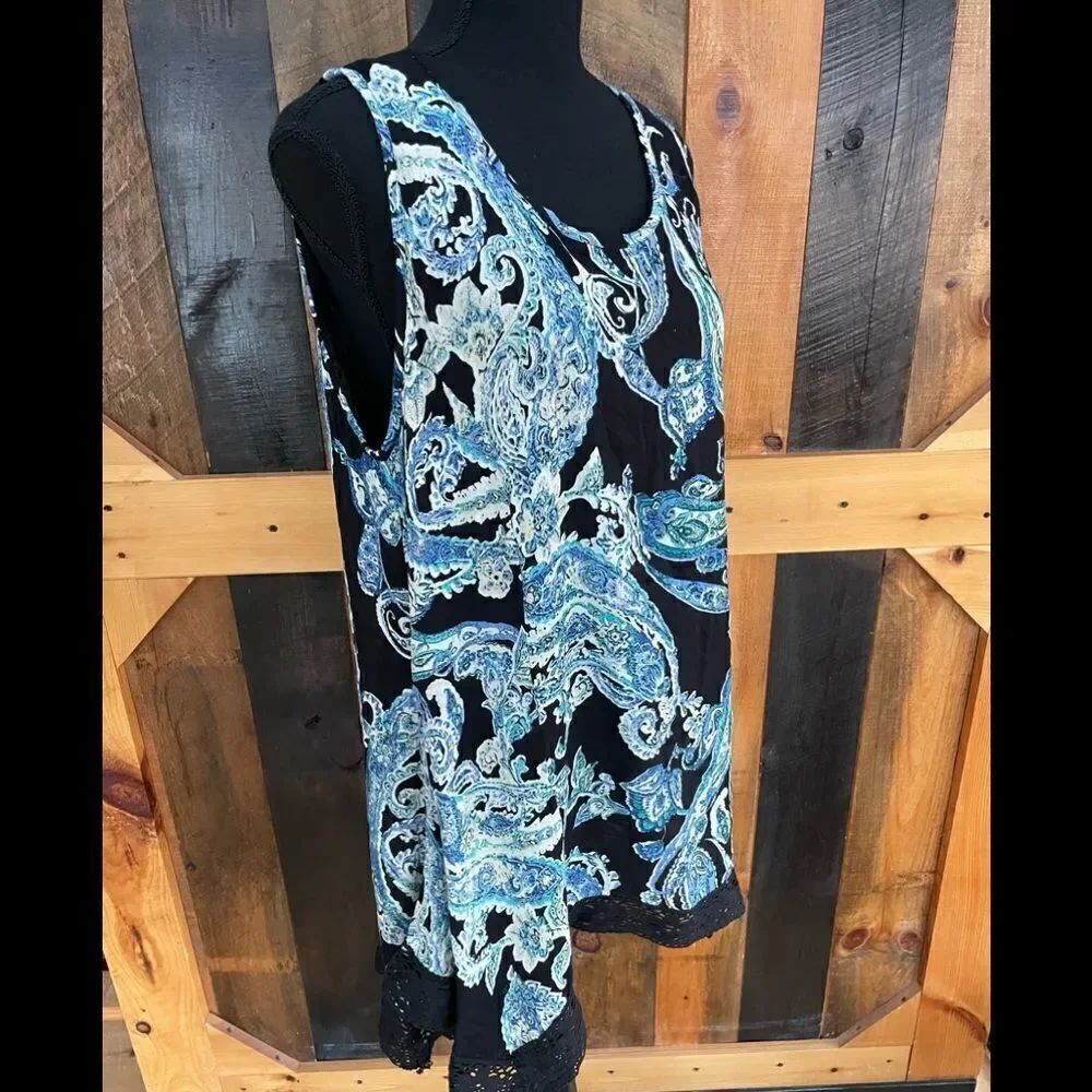 New with tags Papa Fashions paisley sleeveless lined tunic/dress with lace, XL - Picture 6 of 7